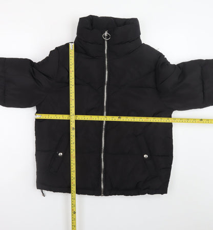 Bershka Women Black Short Puffer Jacket Size S Zip Quilted Winter Coat