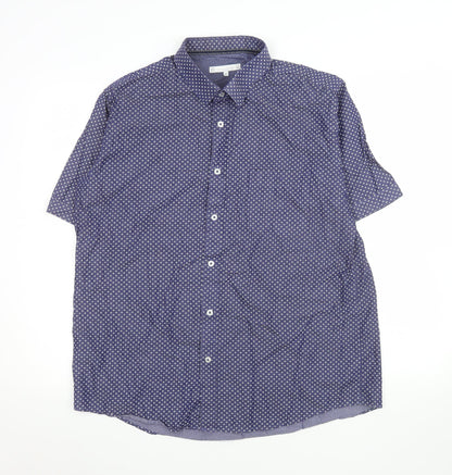Lakeland Men's Blue Patterned Short Sleeve Cotton Button-Up Shirt XL