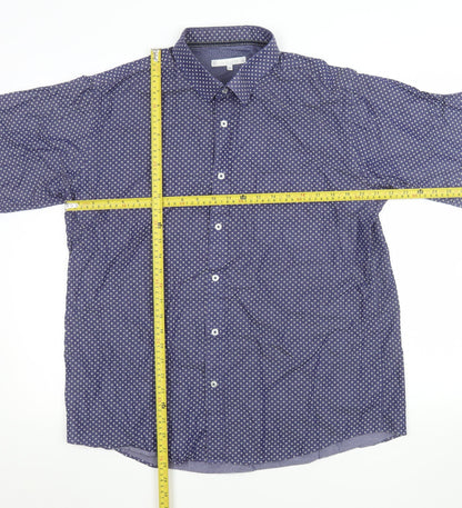 Lakeland Men's Blue Patterned Short Sleeve Cotton Button-Up Shirt XL