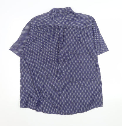 Lakeland Men's Blue Patterned Short Sleeve Cotton Button-Up Shirt XL