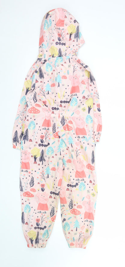 Peppa Pig Girls Pink Hooded Waterproof Rain Suit 5-6 Years Cartoon Print