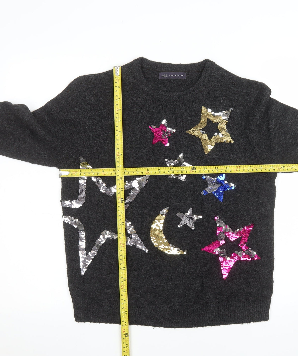Marks and Spencer Womens Grey Sequin Star Moon Jumper Size M