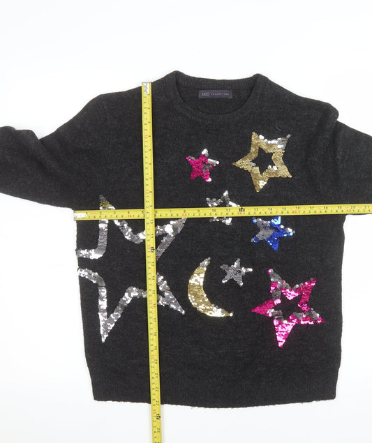 Marks and Spencer Womens Grey Sequin Star Moon Jumper Size M