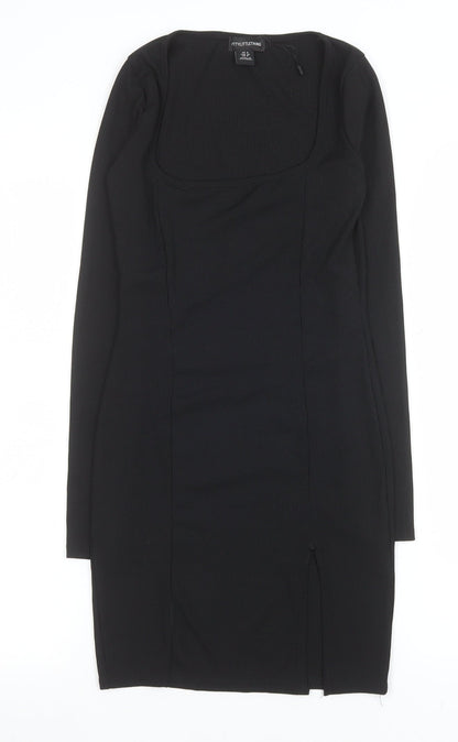 PrettyLittleThing Women’s Black Bodycon Knit Dress Size 4 Long Sleeve