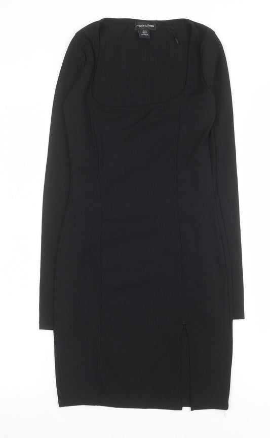 PrettyLittleThing Women’s Black Bodycon Knit Dress Size 4 Long Sleeve