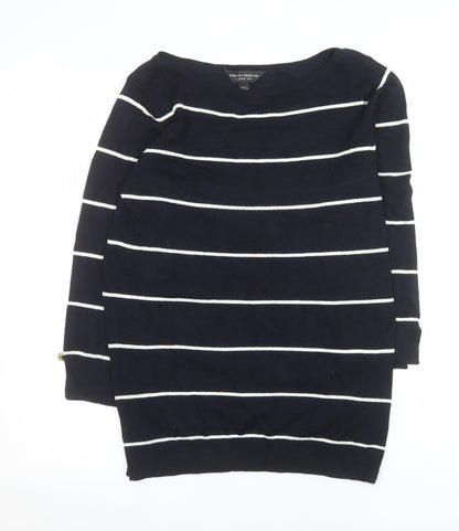 Dorothy Perkins Women’s Blue Striped 3/4 Sleeve Boat Neck Knit Top Size 10