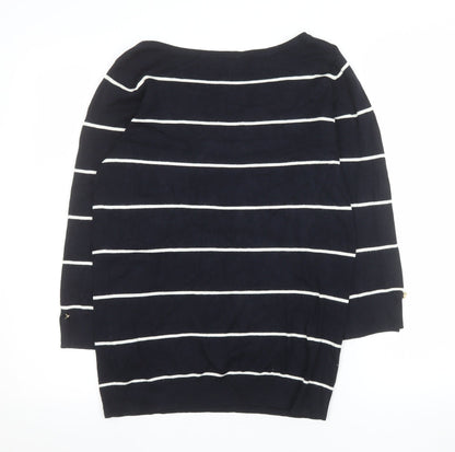 Dorothy Perkins Women’s Blue Striped 3/4 Sleeve Boat Neck Knit Top Size 10