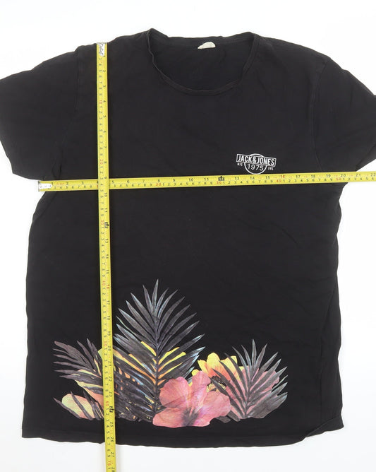 Jack & Jones Men's Black XL Tropical Floral Graphic T-Shirt
