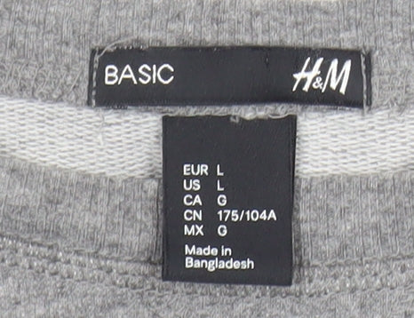 H&M Men’s Grey Long Sleeve Basic Crew Neck Jersey Top Size L