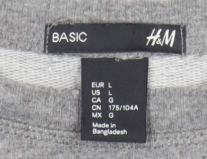 H&M Men’s Grey Long Sleeve Basic Crew Neck Jersey Top Size L