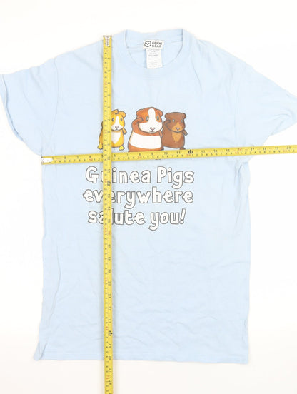 Genki Gear Women Blue Guinea Pig Graphic T-Shirt Size S