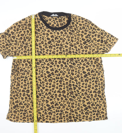 Marks and Spencer Womens Brown Leopard Print Cotton Ringer T-Shirt Size 18