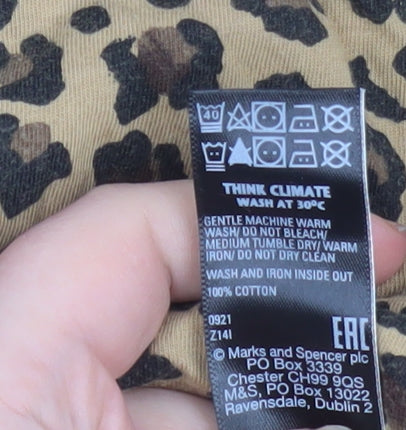 Marks and Spencer Womens Brown Leopard Print Cotton Ringer T-Shirt Size 18