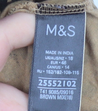 Marks and Spencer Womens Brown Leopard Print Cotton Ringer T-Shirt Size 18