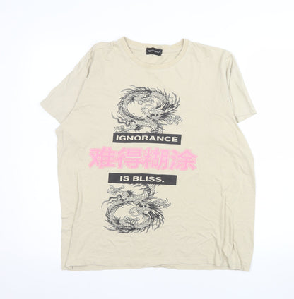 PrettyLittleThing Women's Beige Dragon Graphic T-Shirt Size S