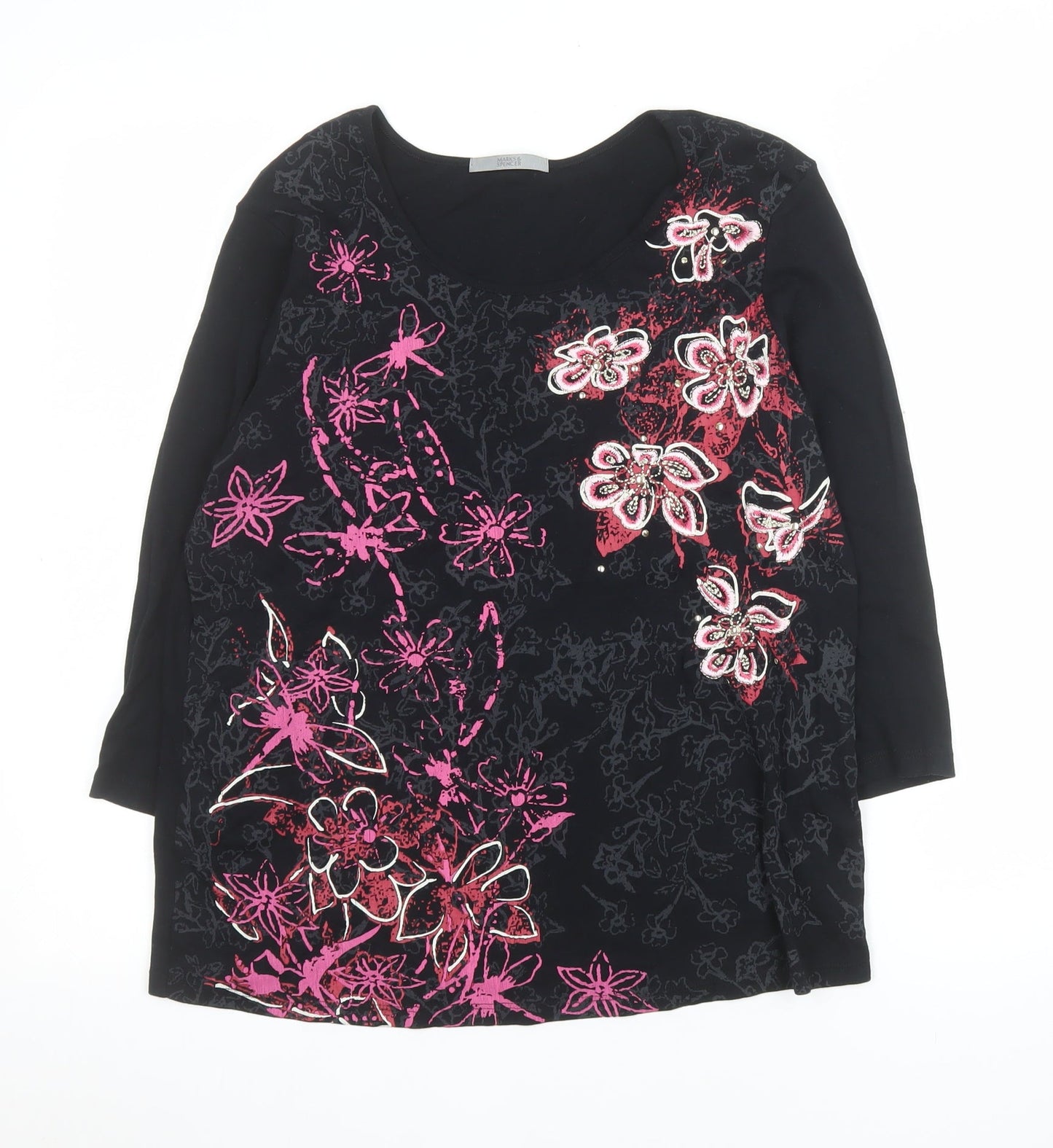 Womens UK Size 14 Marks and Spencer Black Basic T-Shirt