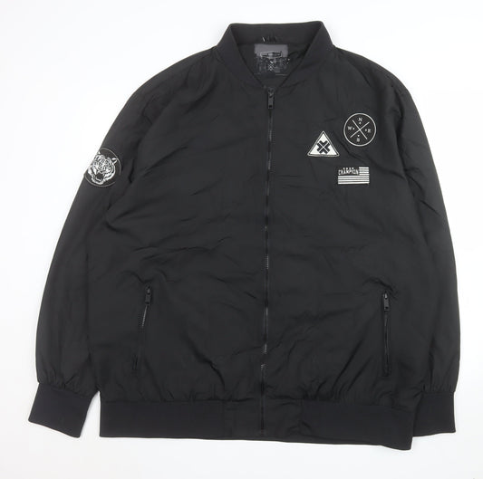 Label-J Men's Black 2XL Bomber Jacket Zip Pockets Polyester