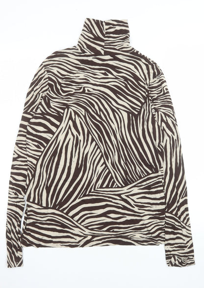 H&M Women’s Brown Zebra Print Roll Neck Long Sleeve Top Size L