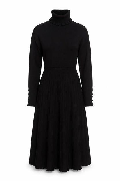 Monsoon Women Black Knit Fit & Flare Long Sleeve High Neck Dress M