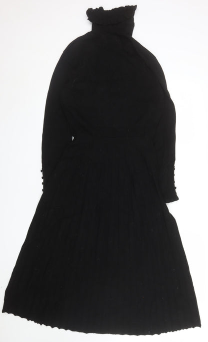 Monsoon Women Black Knit Fit & Flare Long Sleeve High Neck Dress M
