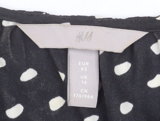 H&M Women’s Black Polka Dot A-Line Knee Length Dress Size 14