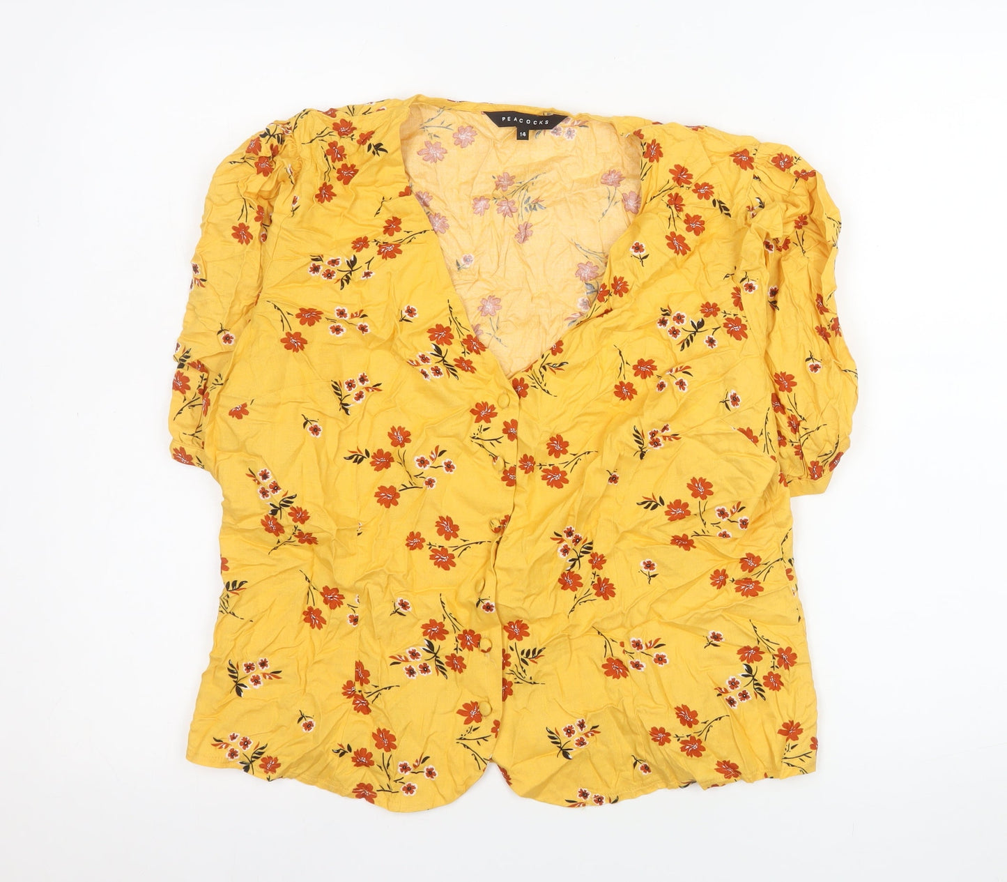 Womens UK Size 14 Peacocks Yellow Tunic Blouse