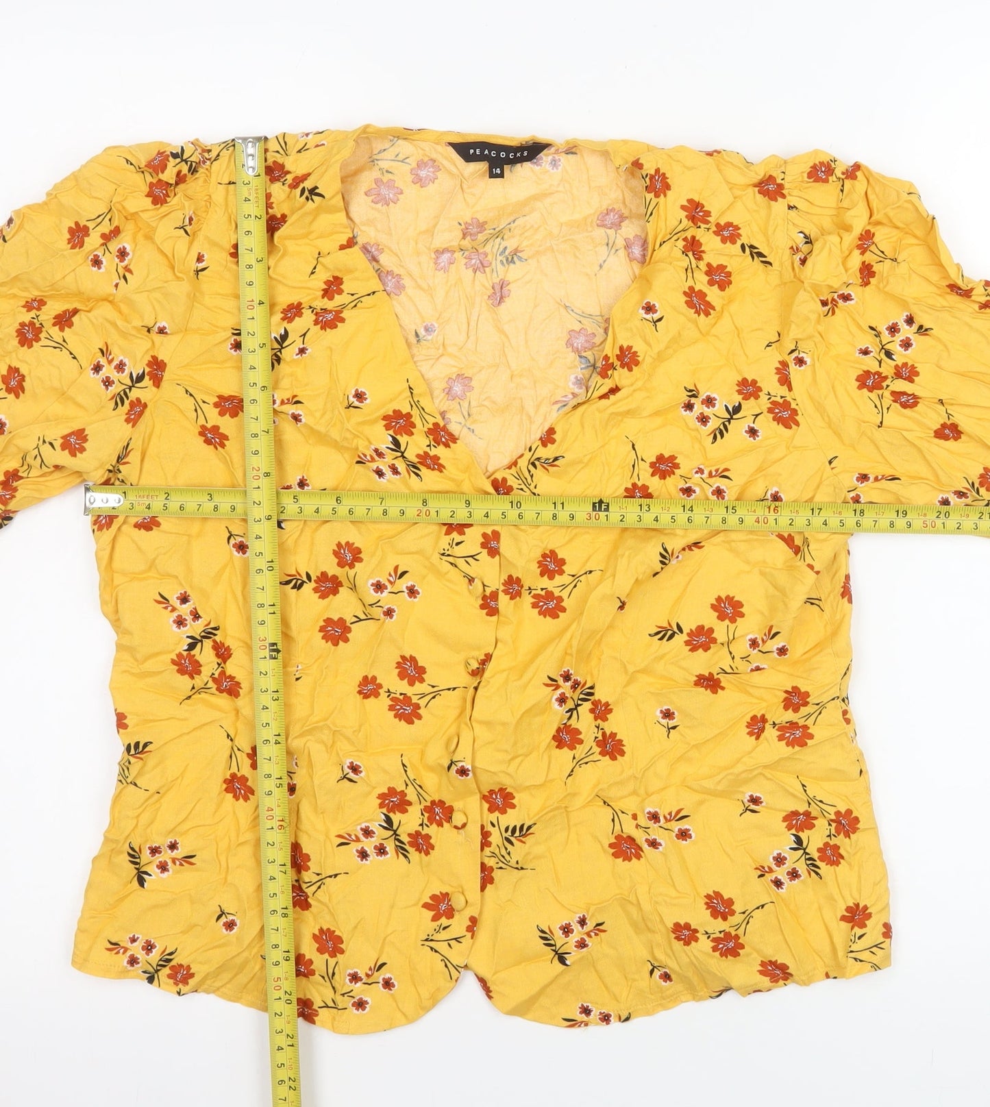 Womens UK Size 14 Peacocks Yellow Tunic Blouse