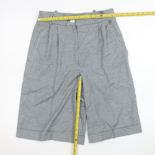 Hagro Men's Blue Check Pleated Chino Shorts Size 46 Polyester Cotton