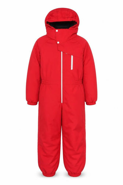 Front view of Wedze boys’ red 12 years ski snowsuit hooded waterproof insulated winter outerwear