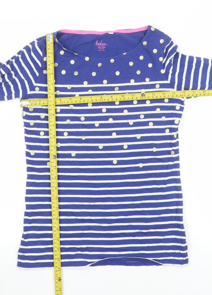Boden Women Blue Striped Polka Dot Long Sleeve Cotton T-Shirt UK 8