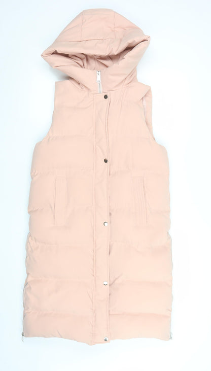 WHITE ICY Women's Pink Hooded Long Puffer Waistcoat Size S