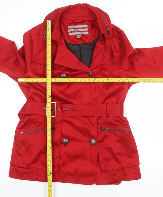 Next Womens Red Belted Trench Coat Size 10 Classic Mid-Length