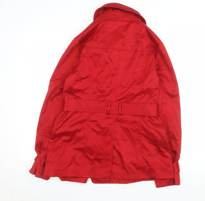 Next Womens Red Belted Trench Coat Size 10 Classic Mid-Length