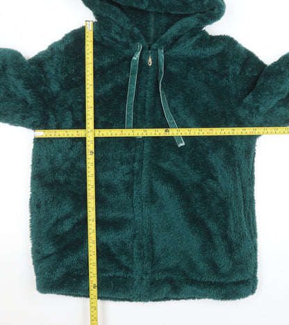 Etam Women Green L Faux Fur Hooded Zip Jacket