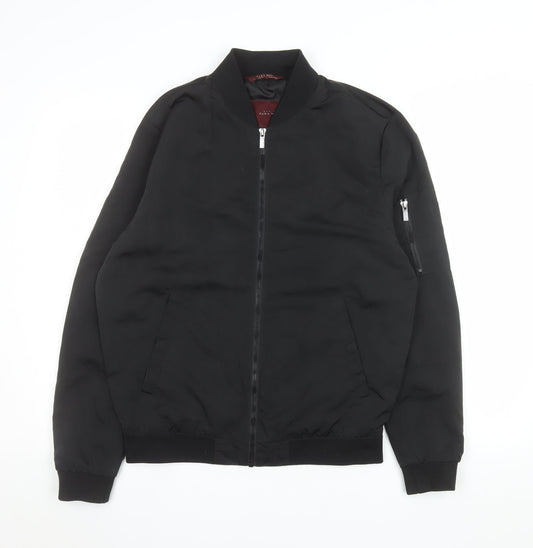 ZARA Man Black Bomber Jacket Men's M Regular Fit Polyester Zip Up