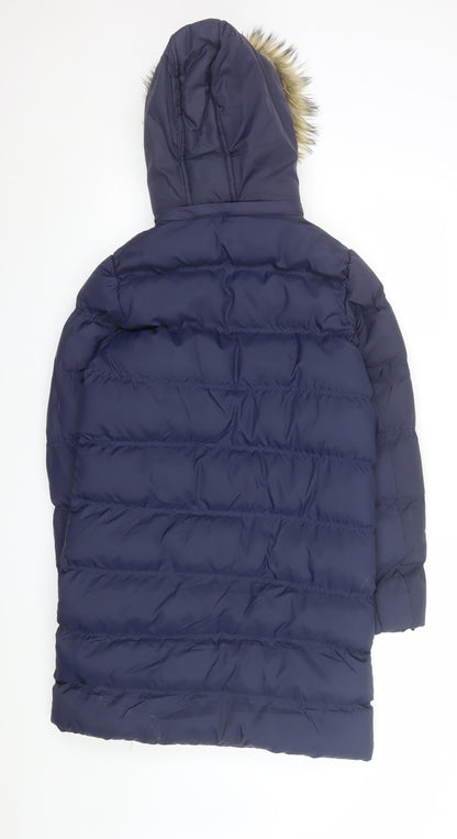 Brave Soul Women's Blue Long Puffer Coat Hooded Size 10