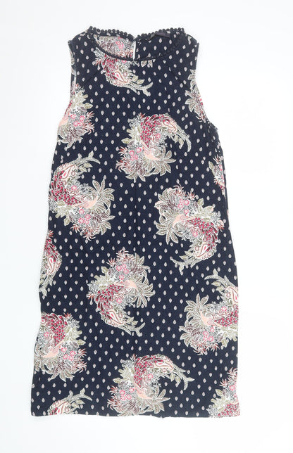 Marks and Spencer Womens Blue Floral Shift Dress Size 10 Linen Blend