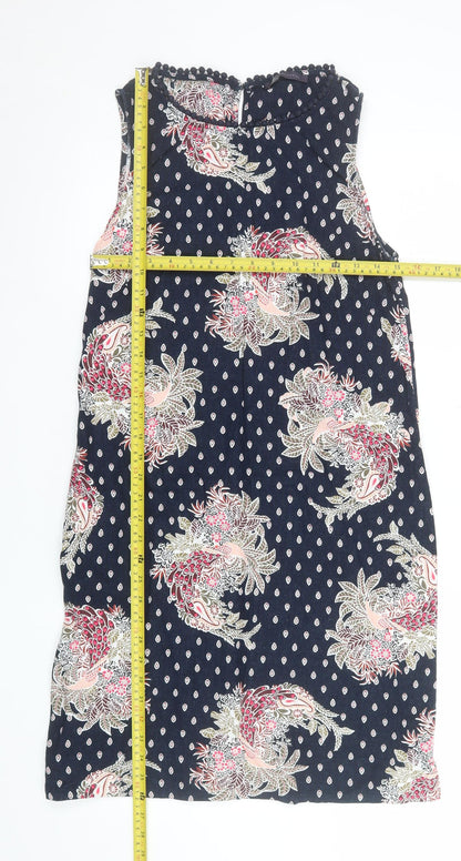 Marks and Spencer Womens Blue Floral Shift Dress Size 10 Linen Blend