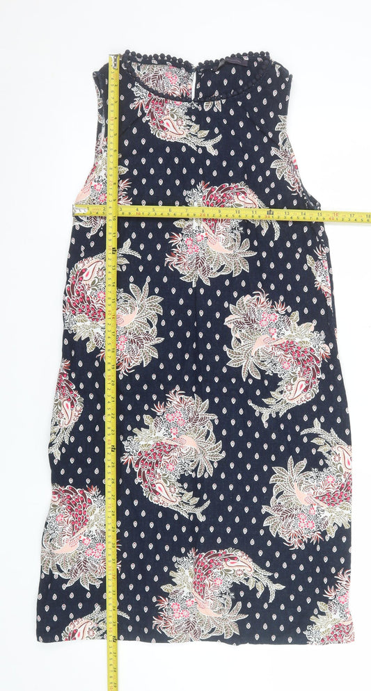 Marks and Spencer Womens Blue Floral Shift Dress Size 10 Linen Blend