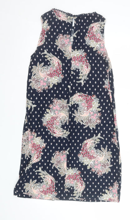 Marks and Spencer Womens Blue Floral Shift Dress Size 10 Linen Blend