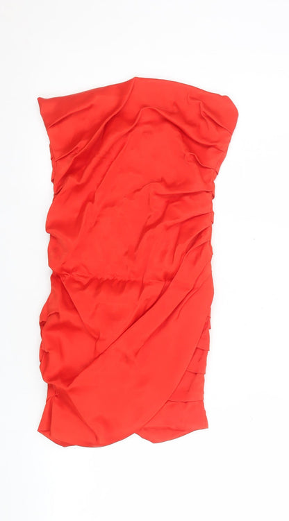 Zara Women's Red Strapless Ruched Bodycon Short Dress XS