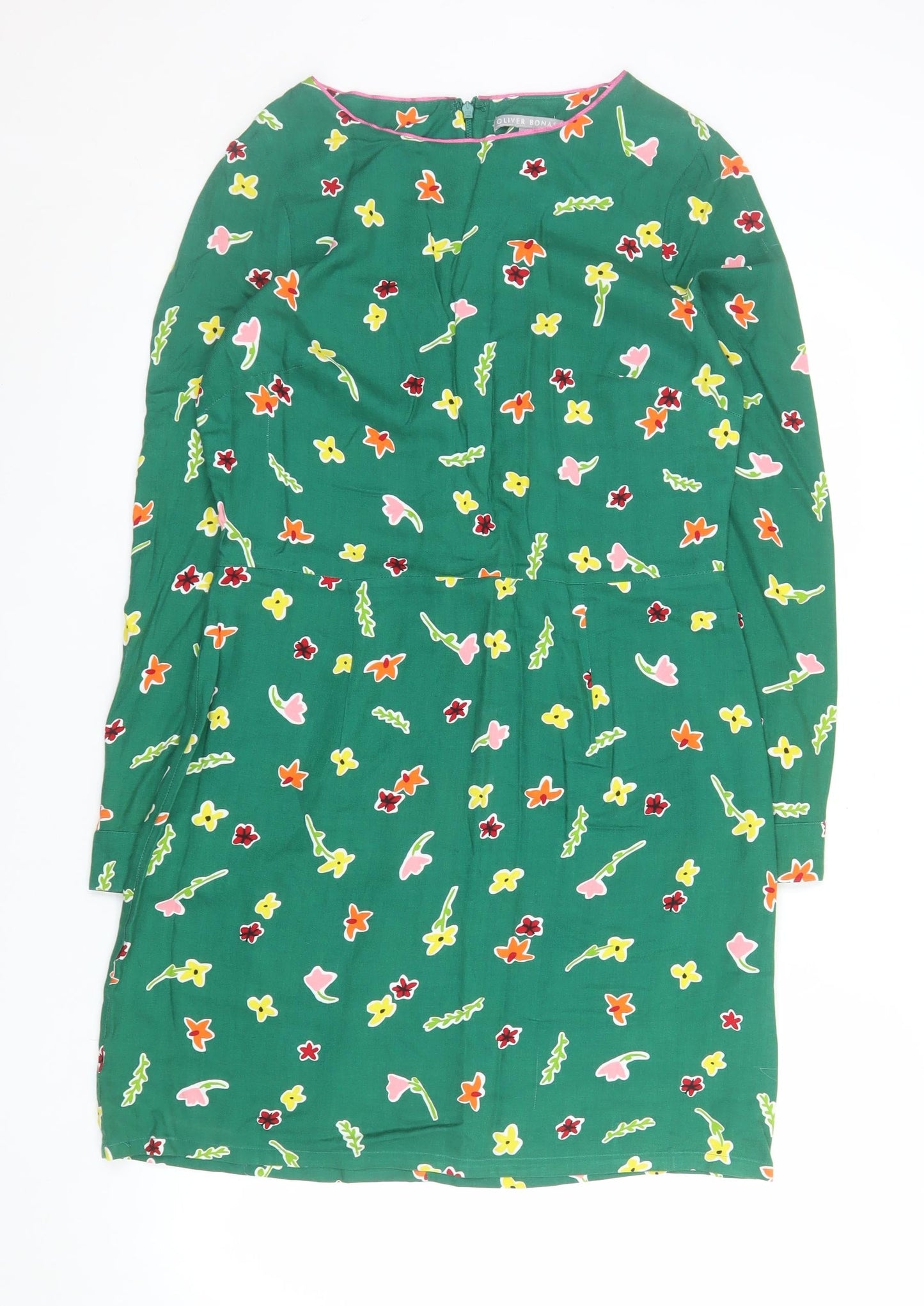 Oliver Bonas Women's Green Floral Viscose Shift Dress Size 10