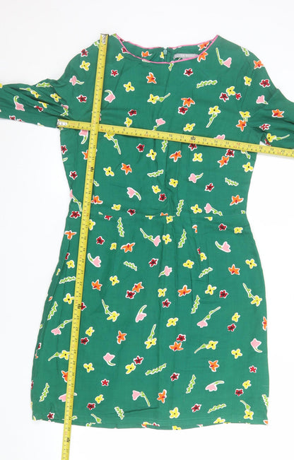 Oliver Bonas Women's Green Floral Viscose Shift Dress Size 10