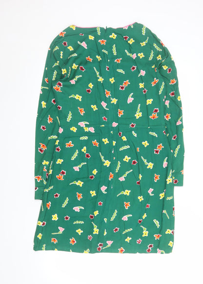 Oliver Bonas Women's Green Floral Viscose Shift Dress Size 10