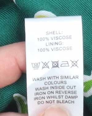 Oliver Bonas Women's Green Floral Viscose Shift Dress Size 10