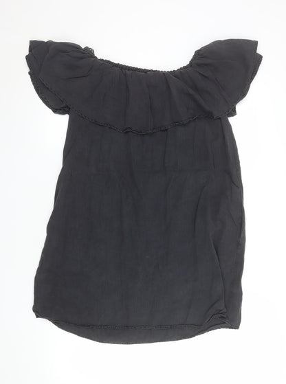 Zara Women Black Size 8 Off Shoulder Ruffle Short Dress