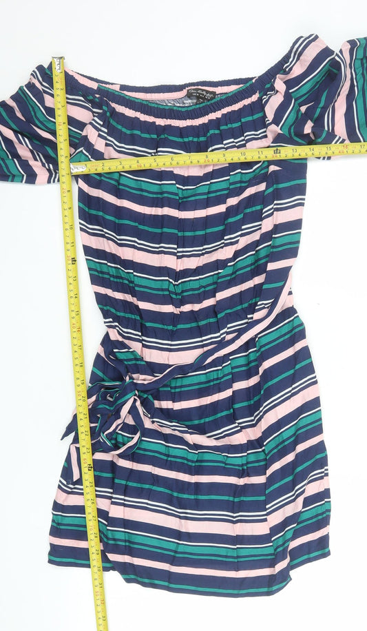 Miss Selfridge Women’s Multicoloured Off Shoulder Striped Short Dress UK 10