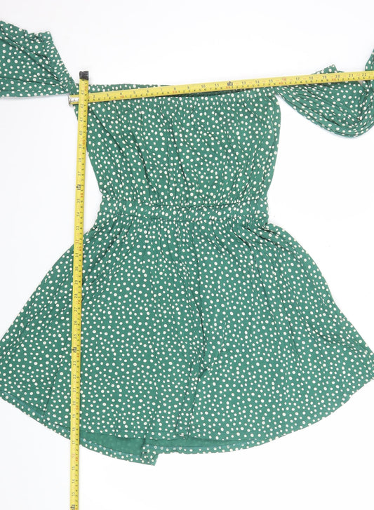 ASOS Women’s Green Polka Dot Off Shoulder Skater Dress Size 10