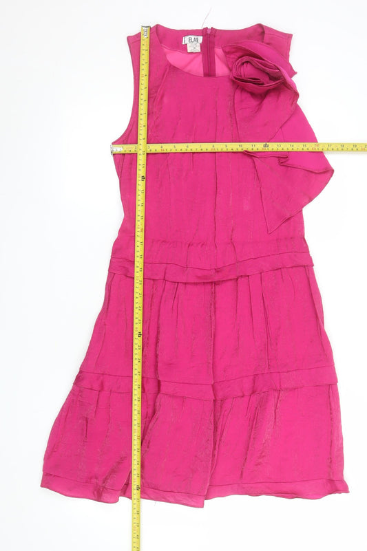 ELAE Women's Pink Knee Length Fit & Flare Sleeveless Party Dress M