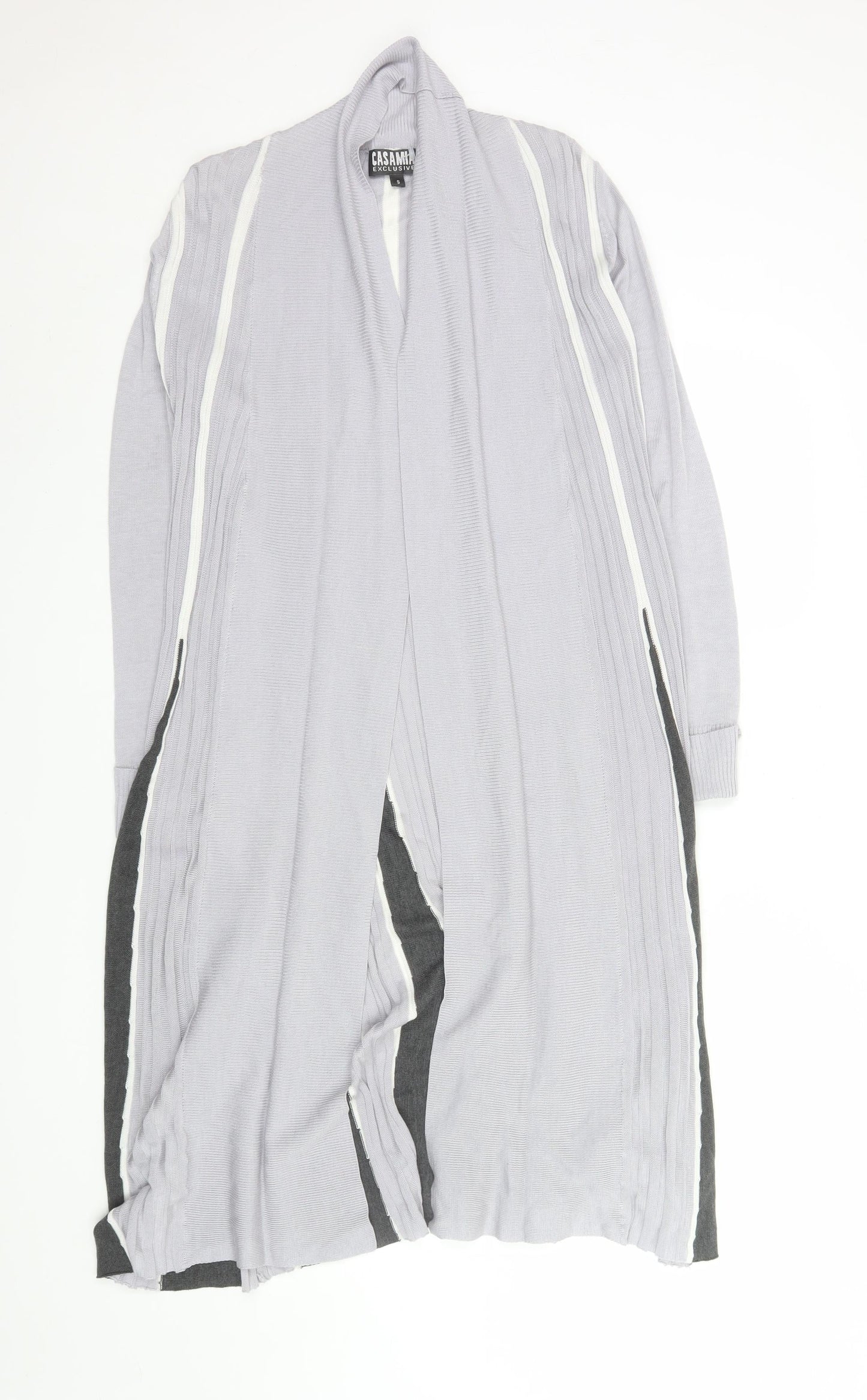 Casamia Exclusive Women’s Grey Long Line Striped Knit Cardigan Size S